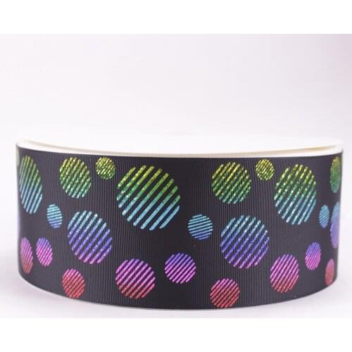 3" 75mm rainbow hologram foil dots grosgrain polyester ribbon sparkle laser 10Y 50Y