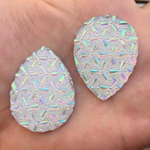 32pcs 30*40mm Drop Rhinestones Flat Back Resin Gems Crystal Stones Stick Flower for DIY Clothes -E960*4