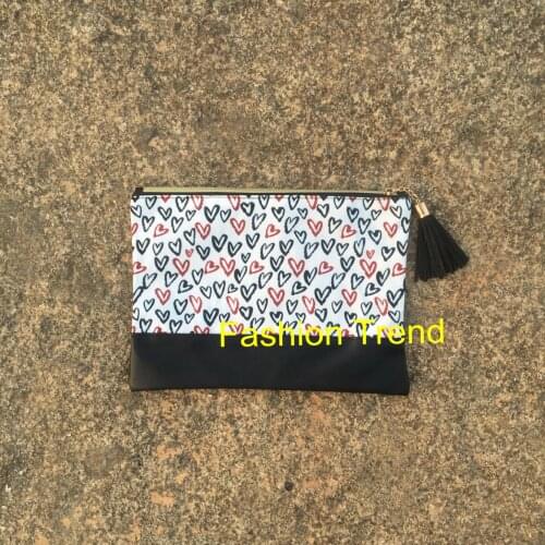 50pcs/lot Cheap Price Women Make up Bag Fashionable Heart Print With Tassel Cosmetic Bag Exquisite Bag