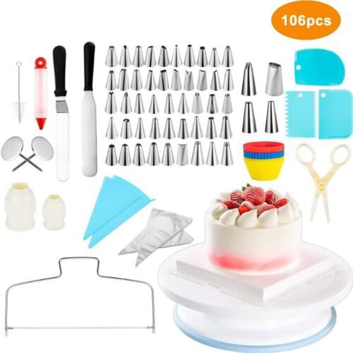 90 PCS Decorating Supplies Baking Set Cake Pans Set Rotating Turntable Cake Decorating Kits