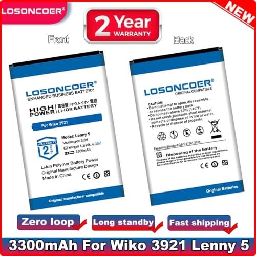 LOSONCOER 3300mAh Lenny 5 Battery For Wiko 3921 Robby2 Battery Robby 2 Lenny 5 Lenny5 Batteries
