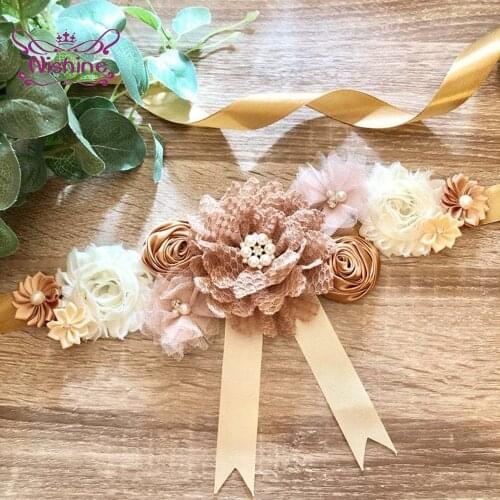 Shining Pearls Rhinestone Flowers Maternity Sash Women Waistband Fashion DIY Wedding Party Decoration Belts Photography Props