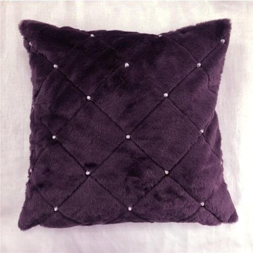 Home Decorative Quilted Diamond Checks Faux Fur Cushion Crystal Sofa Throw Pillowcase For Living Room Cushion Cover