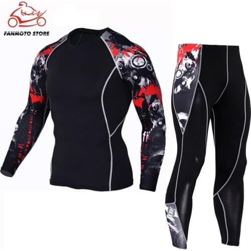 Summer Men motorbike Shirts & Tops Motorcycle Jacket Quick Dry Sport Suit T-shirt Set Breathable Tight Long Tops & Pants for Men