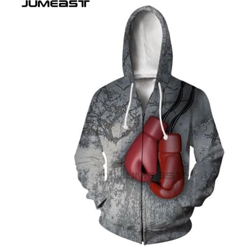 Jumeast Brand Men Women 3D Printed Hanging Boxing Gloves Long Sleeve Jacket New Fashion Cap Hoody Sport Pullover Zipper Hoodies