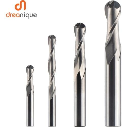 Dreanique 1pc Carbide Ball Nose End Milling Cutter 2 Flutes R0.5-R4.0 End Mill Router Bit for wood and aluminium CNC