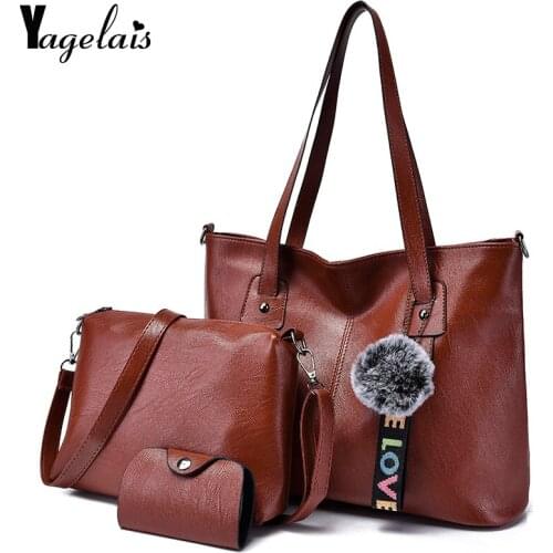 New High Quality 3 Sets PU Leather Women Handbags And Purse Fashion Composite Bag Ladies Hairball Bags For Women Shoulder Bags
