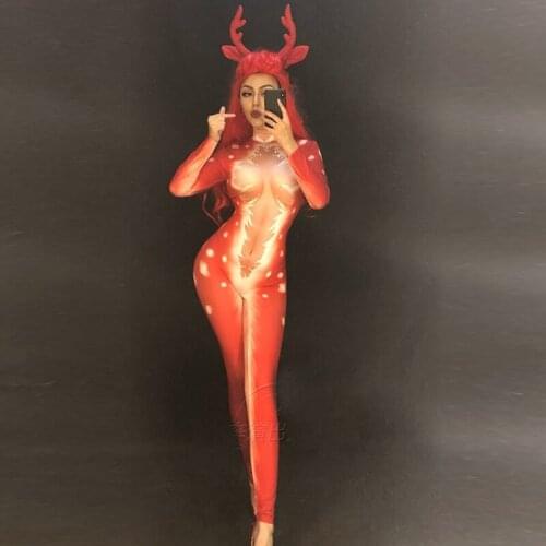 ChristmasS Day Cosplay Red Bodysuit Spandex Leggings Outfit Women Party Outfit Stage Nightclub Female Singer Dance Wear DL3427