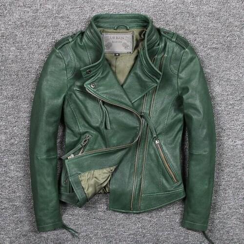 Genuine Leather Jacket Women Real Sheepskin Motorcycle Woman Jackets Casual Slim Green Autumn Winter Coats And Jackets Green