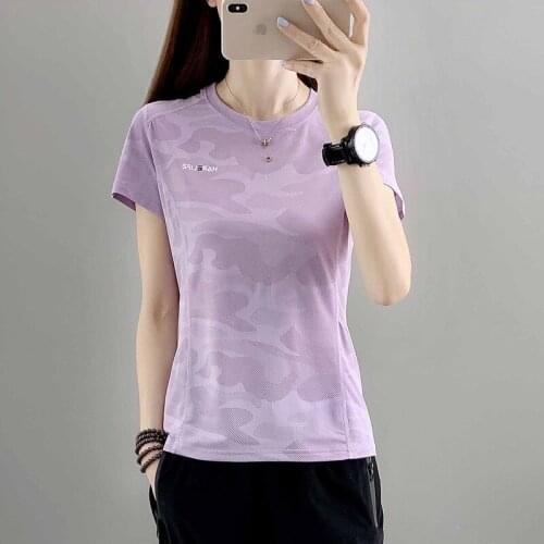 Summer Ice Silk Quick Dry T-shirt Outdoor Sports Ladies Shirts Lightweight and Breathable Tops Camouflage Stretch Short Sleeve