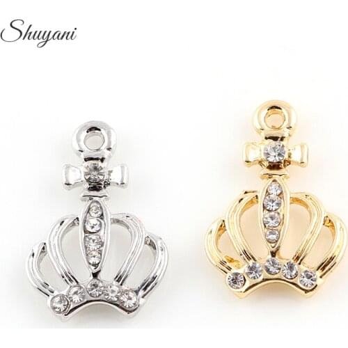 21*14mm Mix Color Alloy Metal Rhinestone Wedding Crown Charm Penddant Fit Necklace Bracelet Making