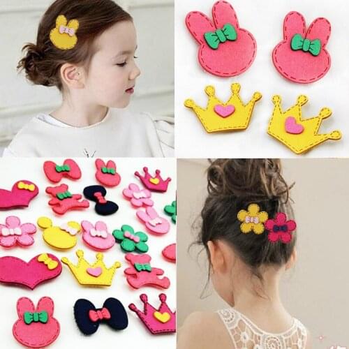 Cute Girls Cartoon Bowknot Bear Rabbit Ear Magic Hair Sticker Leather Flower Heart Hairwear Jewelry Party Wedding Kids Gifts
