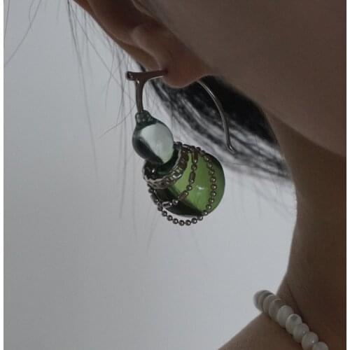 Fashion Design Green Crystal Gourd Earrings For Women Chain Tassel Ear Studs Limited Edition Gift Box Girl Unique Jewelry Gift