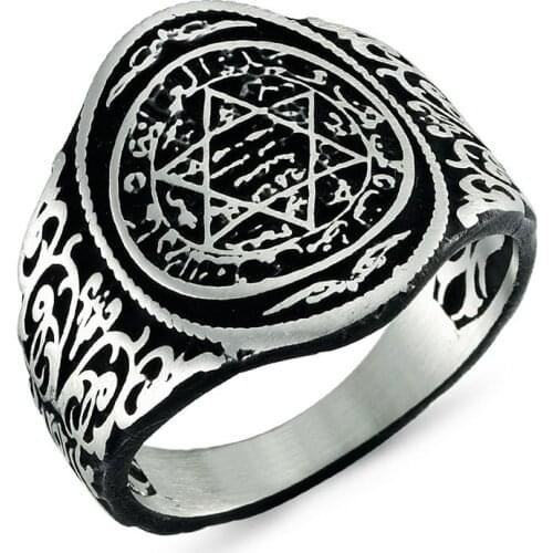 925 Sterling Silver Men Ring Original Hot Selling Rings Antique Pattern Solomons Seal Men Ring Vintage Jewelry