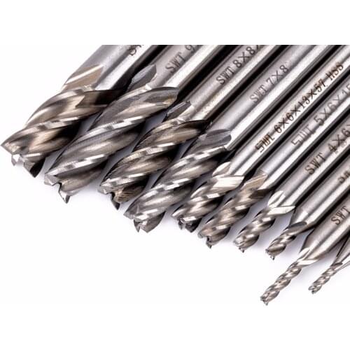 10pcs/set 2-10mm End Mill Set HSS 4 Blades Flute Milling Cutter Router Bit CNC Mill Drill Bit For Power Tools