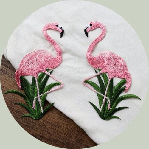 Pink Flamingos Bird Embroidered Patch Soft Sewing Applique Clothes Shoes Bags Decoration Patch Apparel DIY Patches