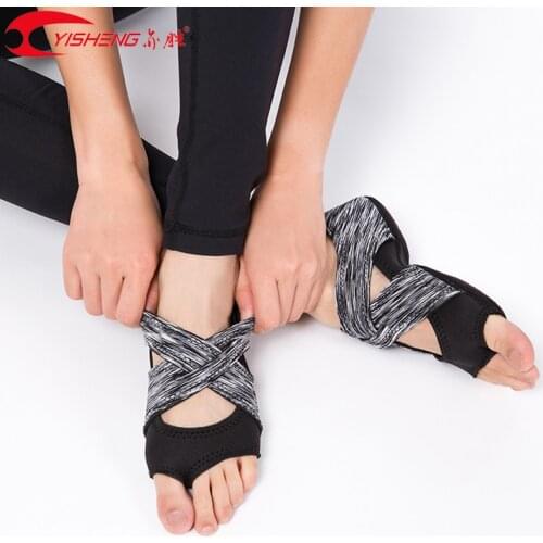 YISHENG Belly Dance Exercise Shoes Women Yoga Anti-slip Socks Toe Socks Bandage Open-Toe Yoga Women Yoga Socks