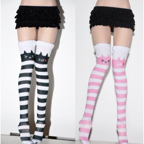 1/6 Scale Female black pink socks Cute Cat Stripe Girls Dolls Stocking for 12" inches Female PH Doll Clothes Accessories Toy