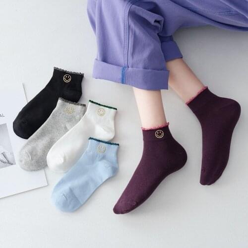 Smile Socks Female Spring And Summer Female Socks New Smile Face Hot Stamping Korean Cartoon Japanese Girl College Style Cotton