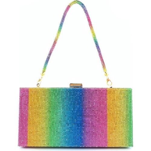 The new hot diamond rainbow bag lady dinner hand bag color diamond bag