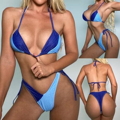 2021 new swimwear women swimsuit Tow-Piece Swimsuit Patchwork Bandage Solid Bikini Set Beach Swimwear maillot de bain femme