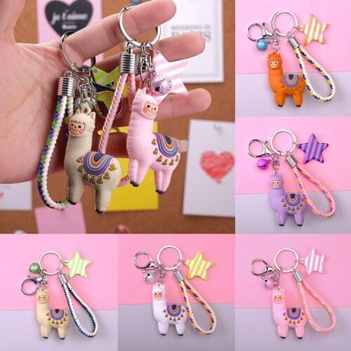New Trendy Epoxy Three-Dimensional Cute Alpaca Keychain Doll Cute Cartoon Little Sheep Bags Car Pendant Jewelry Small Gift Women