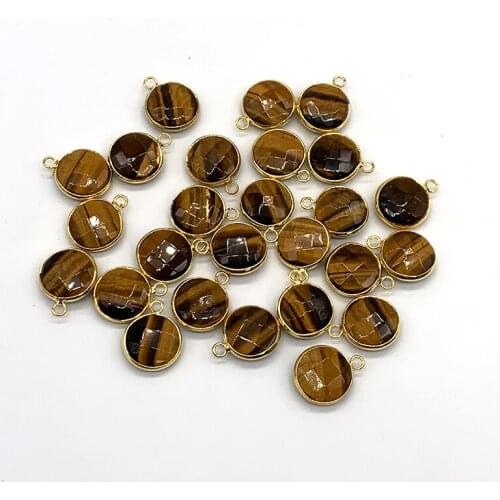 14 MM Charm Pendant Nature Stone White Opal Tiger eye Rimmed Metal Two-Eared For Women Bracelet Necklace Fashion Jewelry