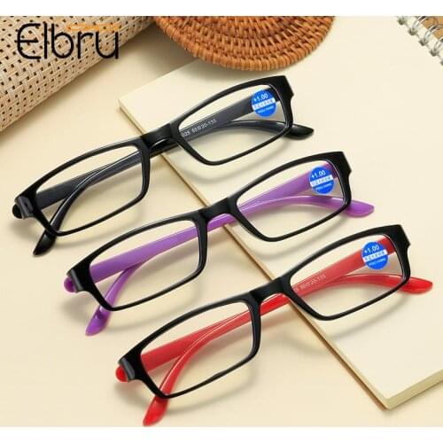 Elbru Anti Blue Light Reading Glasses Fashion Square Presbyopic Glasses Ultralight Small Spectacles Unisex Diopter +1.0 to +3.5