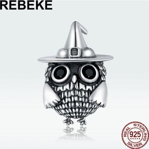 Original woman fine jewelry pendant DIY beads fit bracelet Halloween Owl charm 925 sterling silver accessories making gift