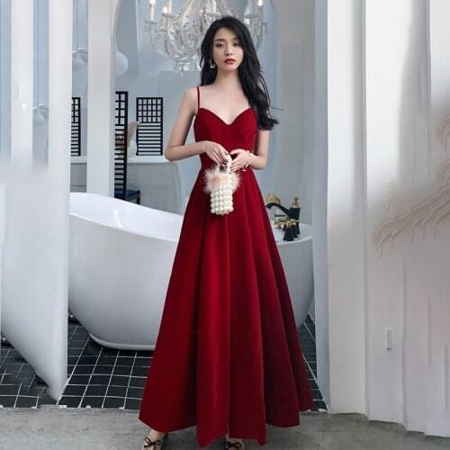 Special Occasion Dresses Vintage V-Neck Sleeveless Spaghetti Strap A-Line Luxury Burgundy Backless Elegant Women Prom Gowns E900