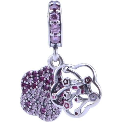 Bewill Peach Blossom Collection Charm Manman Peach Blossom S925 Silver Pendant DIY Jewelry Bracelet Charm