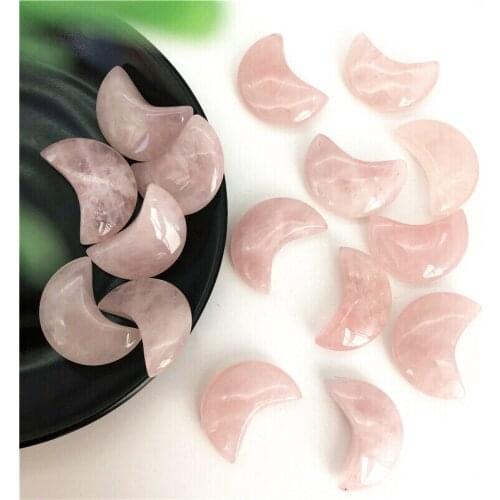 Drop Shipping 1pc Natural Pink Quartz Crystal Moon Shaped Gemstone Healing Polished Stones Natural Stones and Crystals