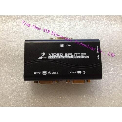 Black 1 to 2 ports 2 way VGA video splitter duplicator 250mhz split screen device cascadedable Boots Video Signals up to 65m 2pc