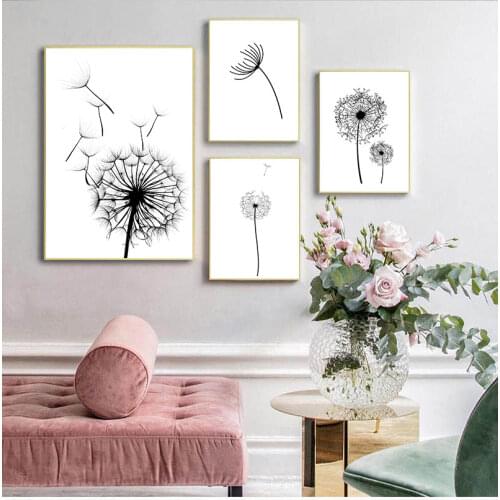 Nordic Dandelion Flower s and prints living room scandinavian black and white wall art canvas abstract painting picture