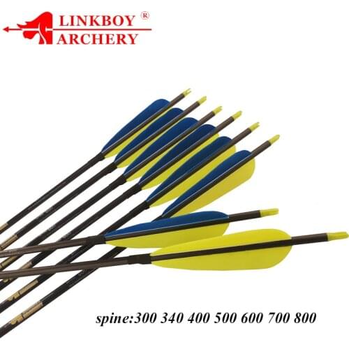 Linkboy Archery 100% Pure Carbon Arrows Spine300 340 400 500 600 700 800 ID6.2MM Arrows Compound Traditional Bow Hunting 12pcs