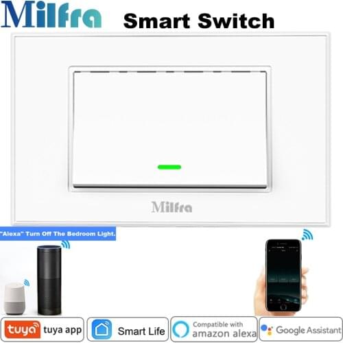 Milfra Wifi Switch Neutral Wire Required Smart Light Switch Push Button Voice Phone Control Wall Switch for Assistant Alexa Tuya