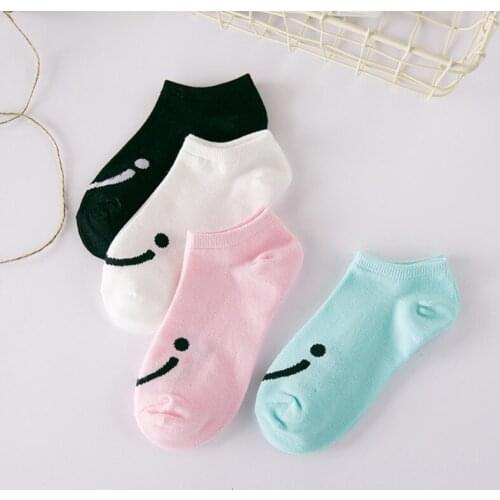 ZDL-202 Candy Color Smile Women Casual Sock Cotton Sock Slippers Ankle Socks 10 pairs
