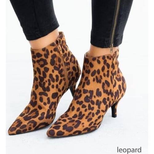 NEW 2020 Womens Ankle Boots Leopard Women Pointed Toe Ladies Chunky High heel Female Shoes Woman Footwear Plus Size 35-43 Snake
