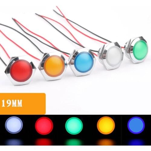 1pcs 19mm Metal Indicator Red, Green, Blue, Yellow and White LED Waterproof Ultra Short Type Indicator 3V12V24V220V WIth Wire