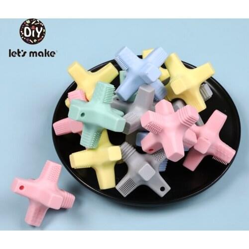 Lets Make 1pc BPA Free Silicone Teethers Food Grade Cartoon Cross Teether Pendant DIY Teething Necklace Tiny Rod Baby Gifts