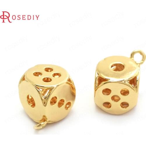 37065)6PCS 9MM 24K Gold Color Brass Cube Dice Charms Pendants High Quality Jewelry Making Supplies Diy Findings Accessories