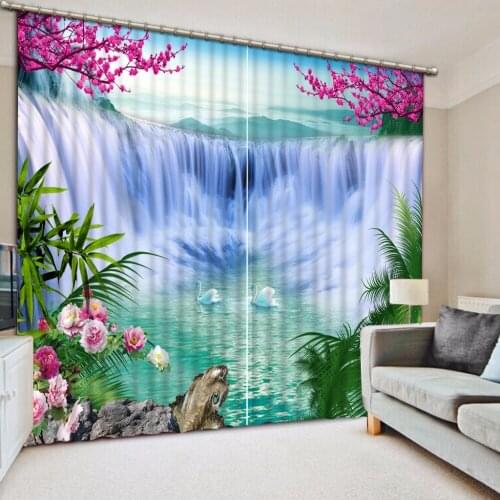 3D Curtain Custom 3D Beautiful Waterfall Flowers Swan Curtain Living Room 3D Bathroom Shower Curtain