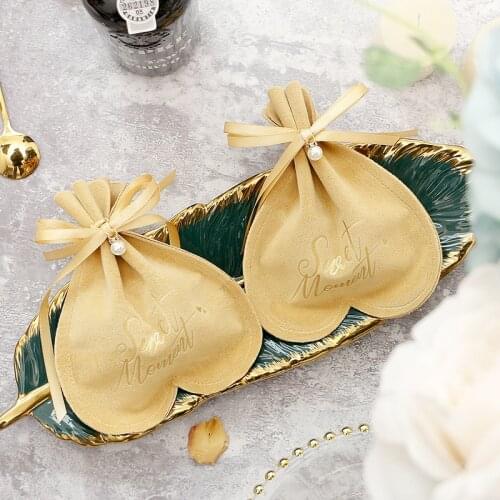 5/10/20pcs Love Flannel Bag Creative with Pearl Ribbon Birthday Party Wedding Gift Bag Christmas Gift Decoration Packaging Bag