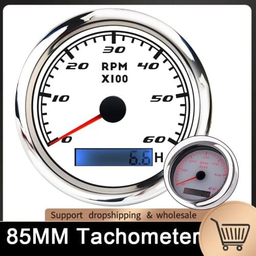 85MM Boat Tachometer Gauge 6000 RPM Tachometer Marine Tacho Meter With Hourmeter Fit For Car Yacht Universal 12V 24V