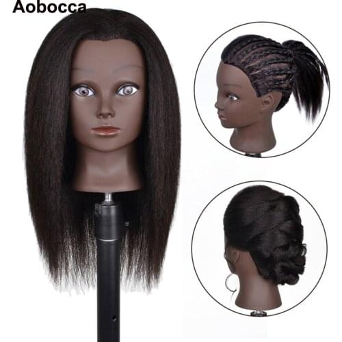 Aobocca New Cosmetology Head With Hair For Braiding African Female Mannequin Practice Hairdressing Training Head Dummy Head