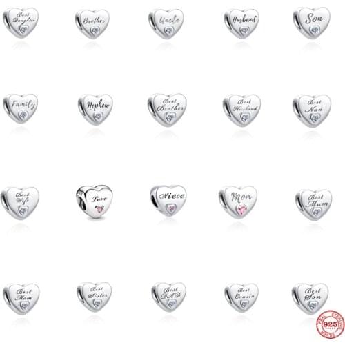 Authentic 925 Sterling Silver Charms Heart Son Mother Beads Fit Original Pandora Charms Bracelet Necklace DIY Jewelry Making