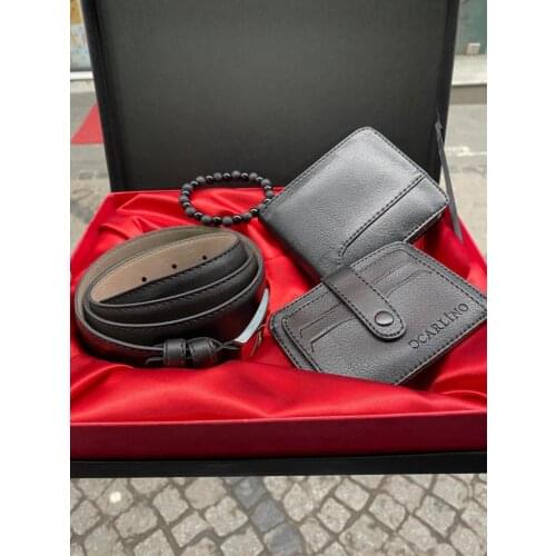 Carlino Black Classic Wallet Belt Badge Holder Bracelet Gift Boxed Elegant Set
