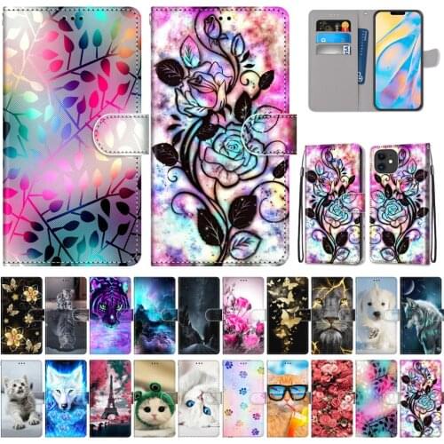 PU Leather Wallet 3D Painted Case On for iPhone 12 Pro Max 12mini 12pro Flip Cover Stand Card Holder Bookstyle Magnetic Closure