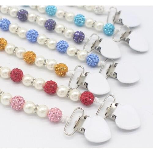 Crystal Pacifier Chains Imitation Pearls Pacifier Clips Safe Twinkling Princess Chain Baby Girl Holder Chain