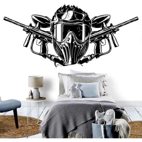 Kids Nursery Wall Stickers Paintball Airsoft Guns Vinyl Decal Boys Room Decoration Interior Decor Helmets Funny Mural O136